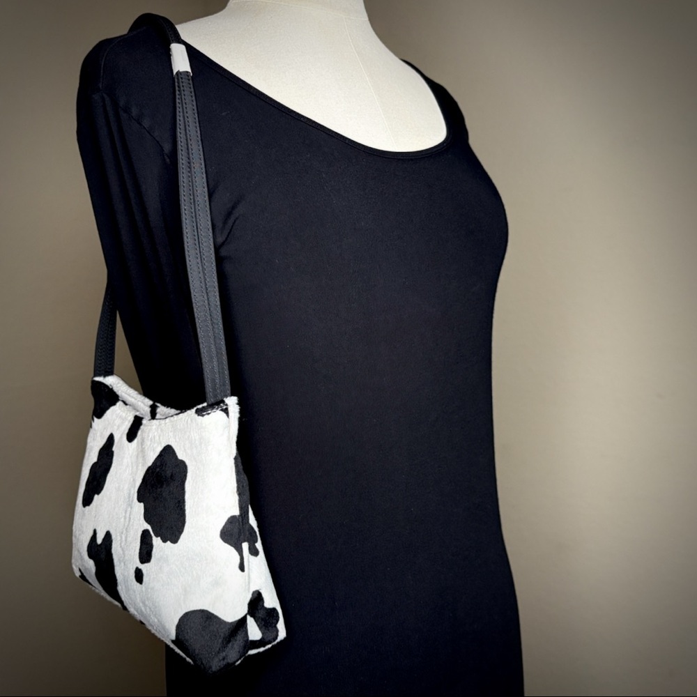 Esprit Vintage White Cow Print Faux Fur Purse Shoulder Bag Zip Closure Rare Y2K - Picture 5 of 17